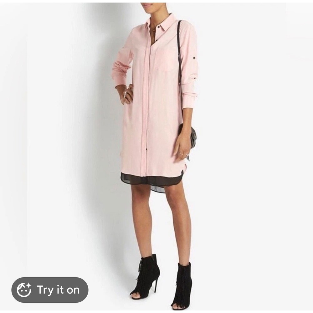 Rag & Bone Silk Shirt Dress 2 Blush Pink Black Chiffon Hem Tunic Made USA Luxury